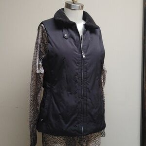 Banana Republic Black Quilted Vest Fleece Collar Poly Filled Size M